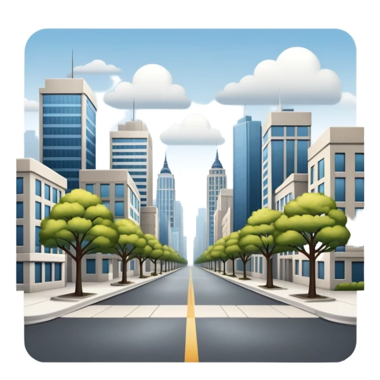 A typical city with mid-sized buildings, roads, streetlights, and a few trees — not a skyline of skyscrapers, but a balanced, everyday urban scene sticker