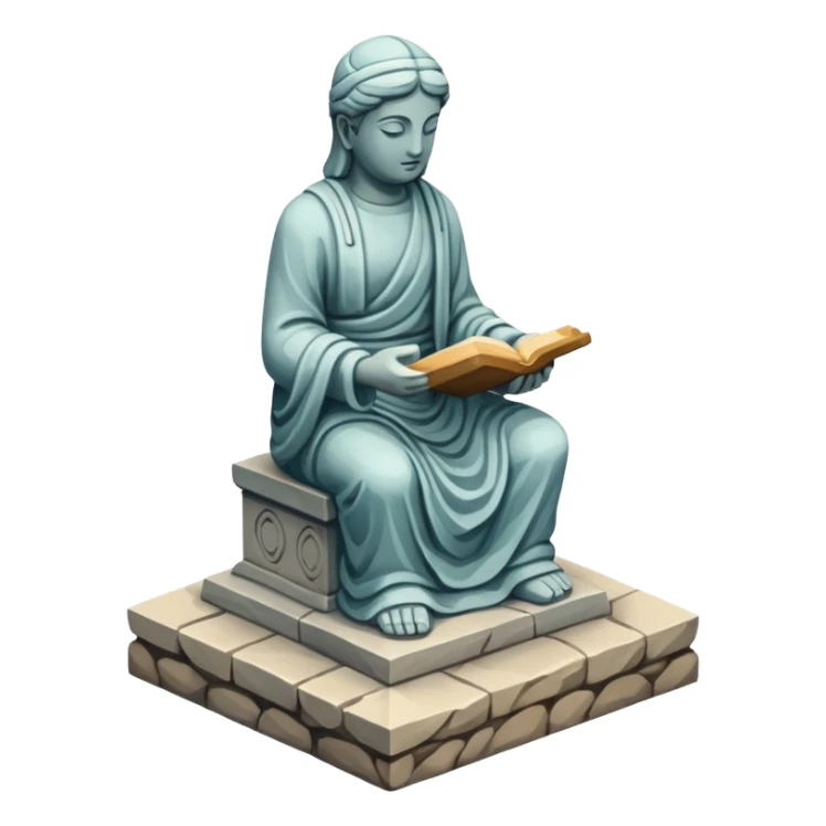 Isometric, painting and statue representing culture sticker