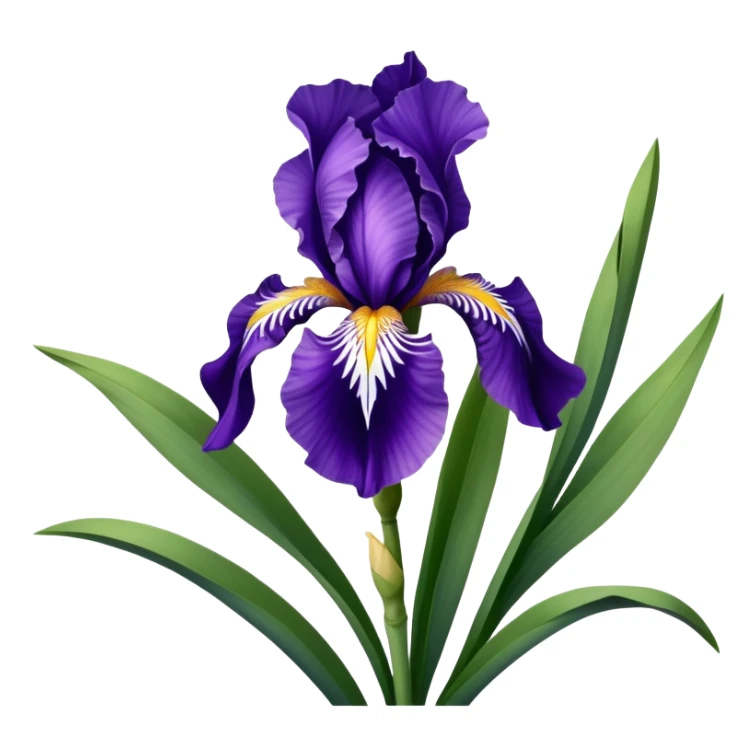 Beautiful purple iris flower with distinctive three falls and three standards, showing typical iris shape with sword-like leaves sticker