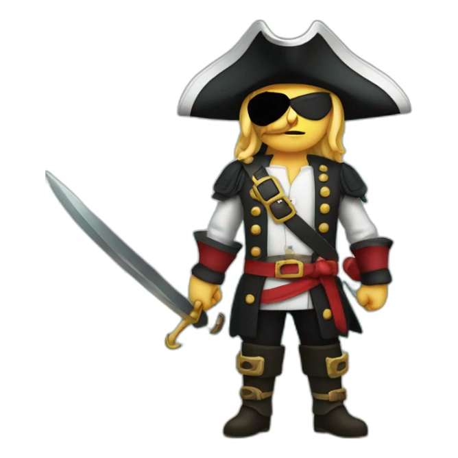 a fierce pirate with a black eyepatch and a sharp cutlass, gazing confidently over the sea sticker
