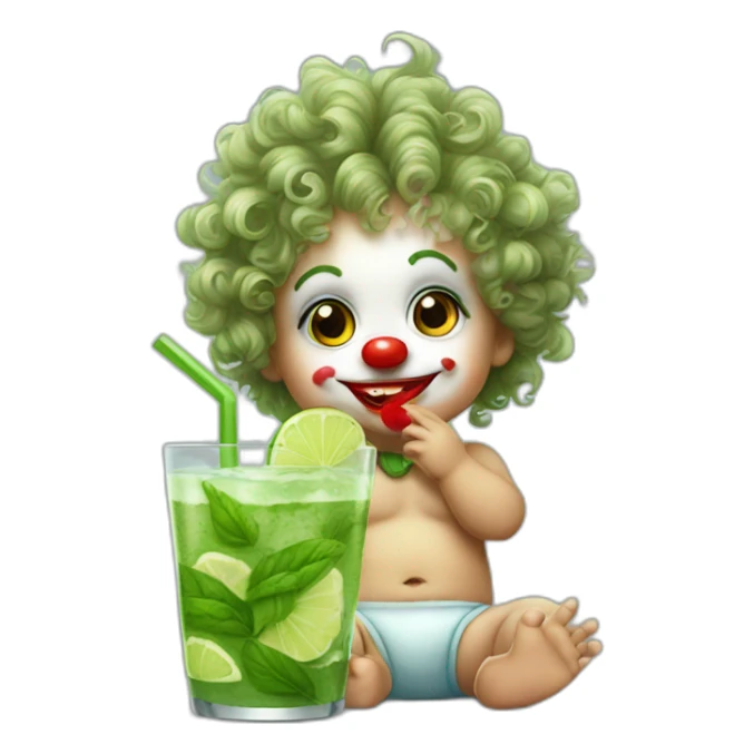 baby clown with curly hair drinking mojito sticker