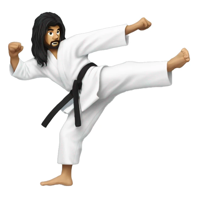 karate kick man long black hair sticker