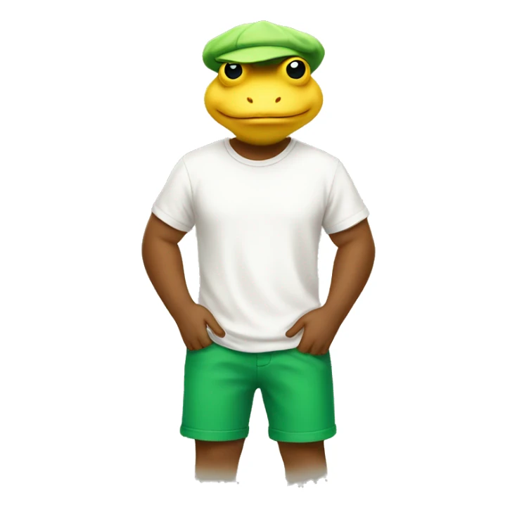 a yellow toad is wearing a white t-shirt and green shorts sticker
