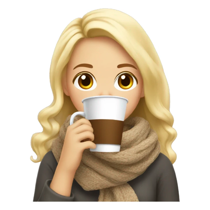 Girl cute blonde cozy in a scarf drinking coffee sticker