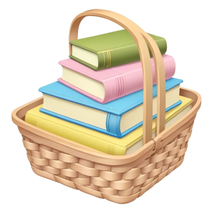 Pastel pink pastel yellow pastel blue and matcha colored books in a basket sticker