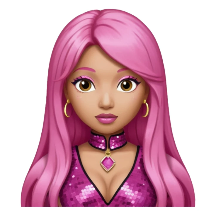 Nicki Minaj with long pink hair, dark pink sequin outfit  sticker