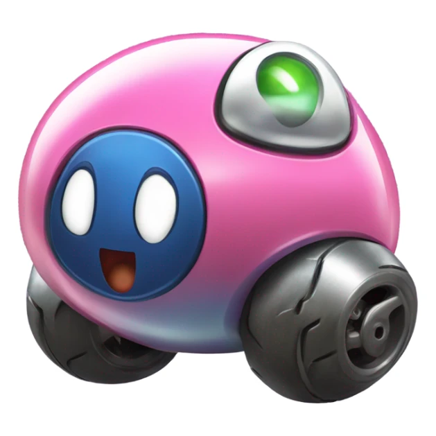 Metal cute Kirby ball driving on 4 car wheels sticker