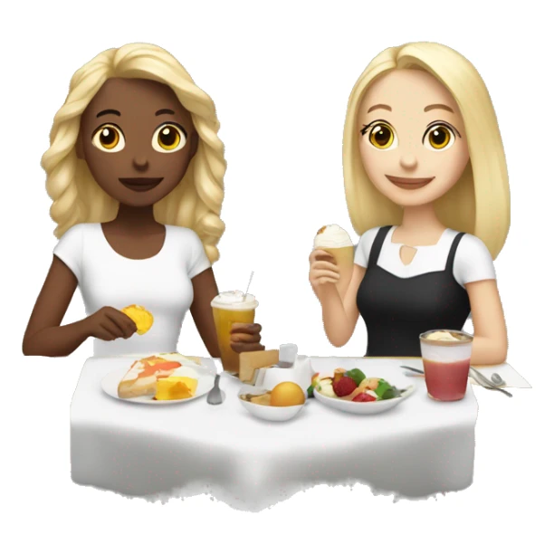 2 girls, one white and blonde, one white and brunette, eating brunch  sticker