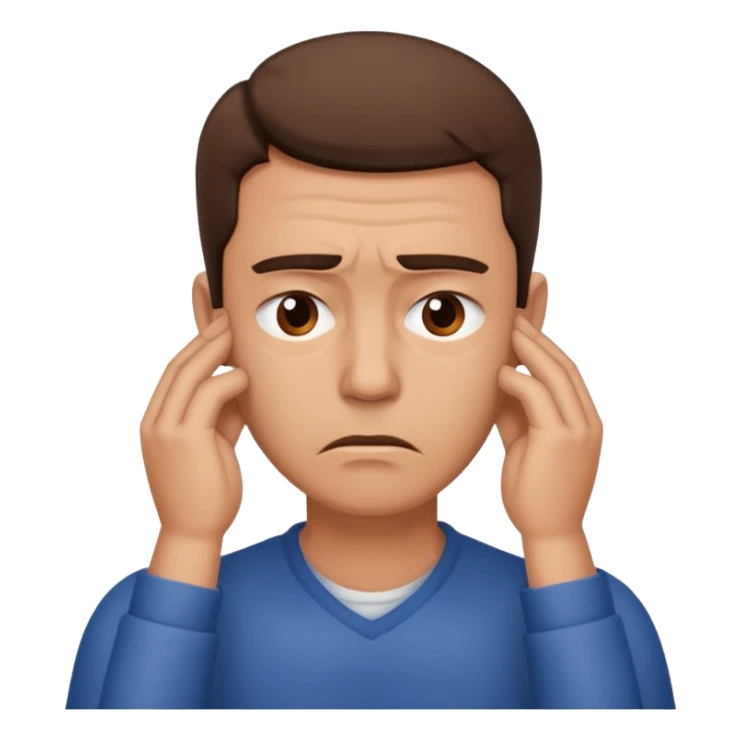 A man looking stressed holding the front of his neck  sticker