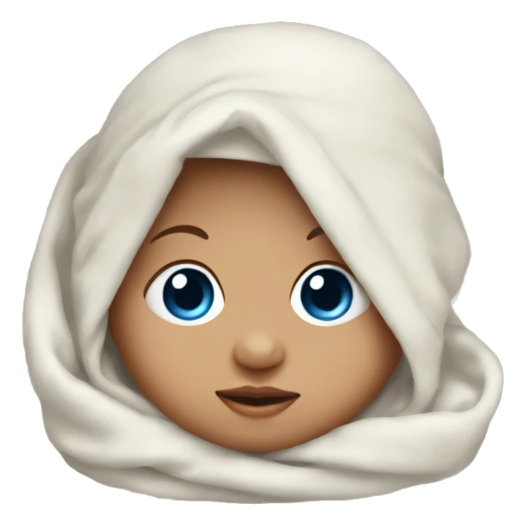 Newborn baby with blue eyes swaddled with hat sticker