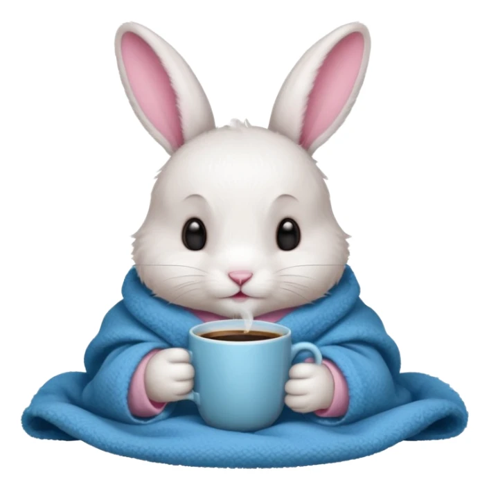 baby rabbit in cozy blanket, drink coffee sticker
