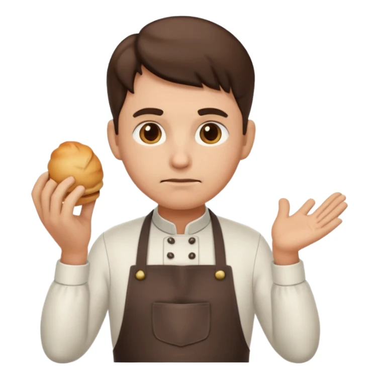 thinking cafe boss emoji with apron and thoughtful expression sticker