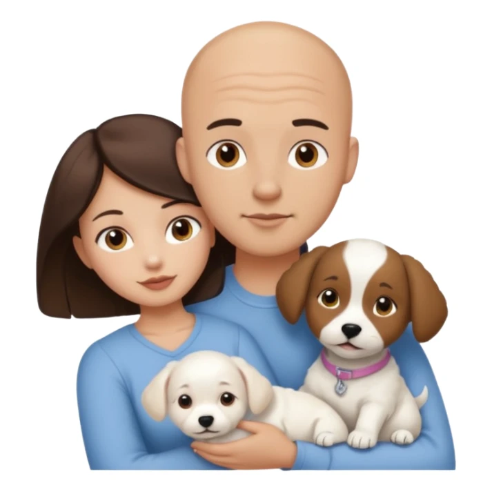 Bald guy with brunette girl and all white puppy sticker