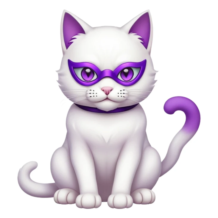 white cat sitting wearing a mask full body with purple eyes sticker