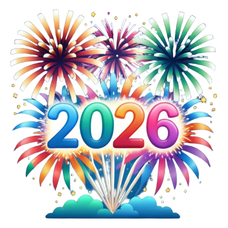 2026 in backdrop of colourful fireworks sticker
