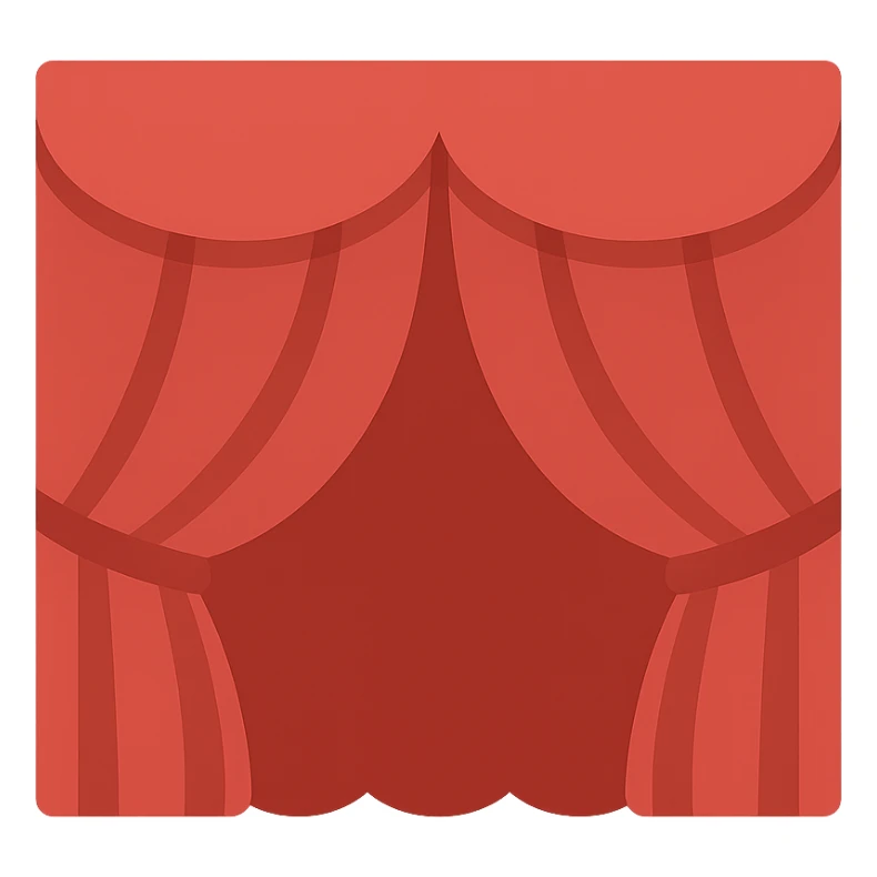 red stage curtain, closed, classic theater look, color icon sticker