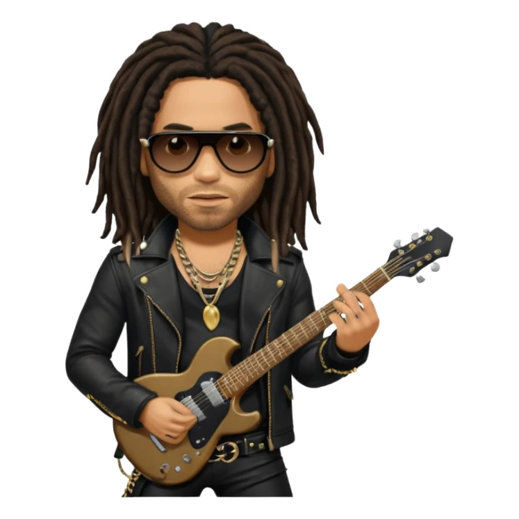 Lenny Kravitz with long dark brown dreadlocks, black metallic outfit sticker