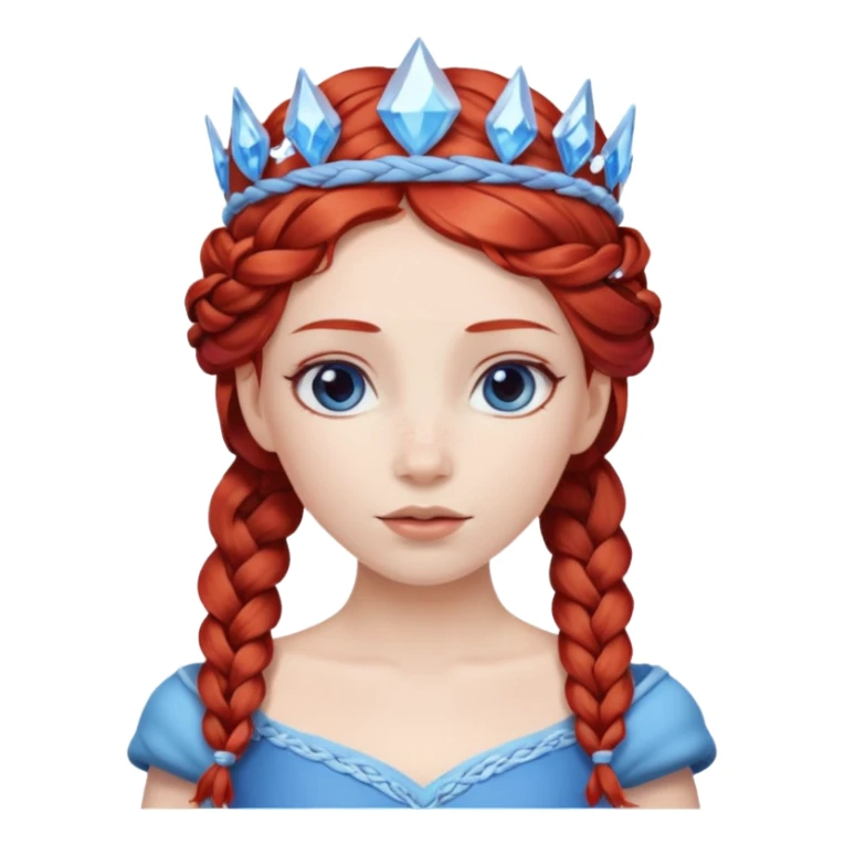 braided hair ice princess with blue crown, red hair sticker