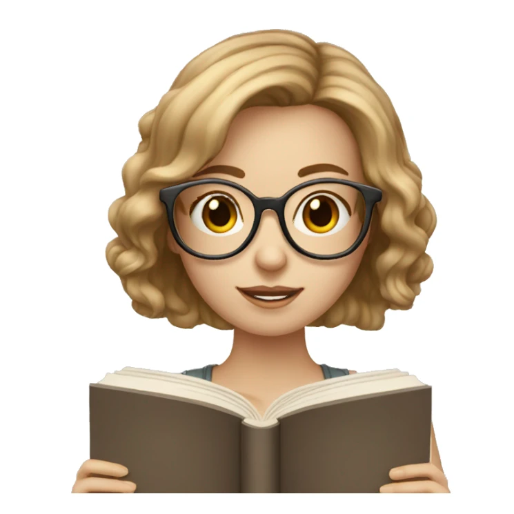 pale girl light brown hair with glasses reading a book  sticker