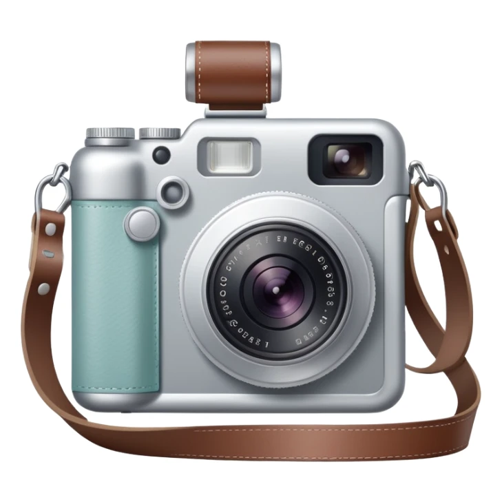 Tourist camera with neck strap, gentle colors, not bright sticker