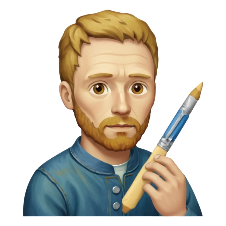 van gogh paints on a canvas. On his right he has a band-aid sticker