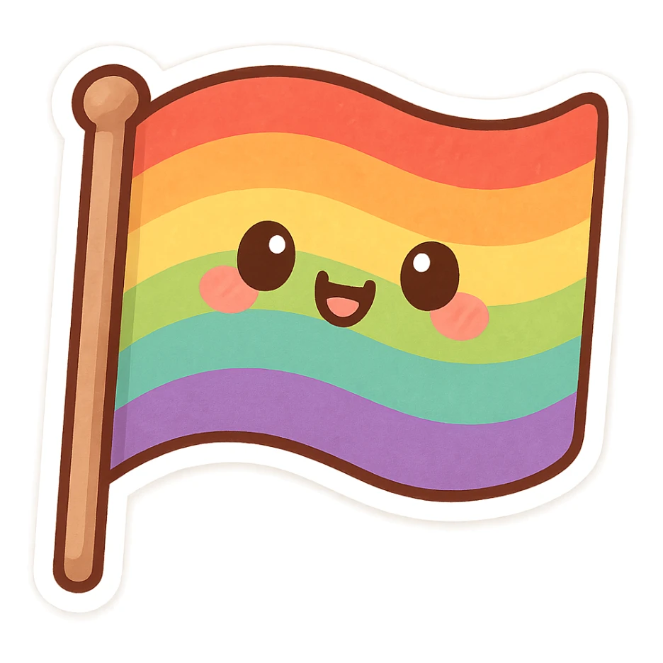chibi sticker-style rainbow flag, pride, cute and exaggerated sticker