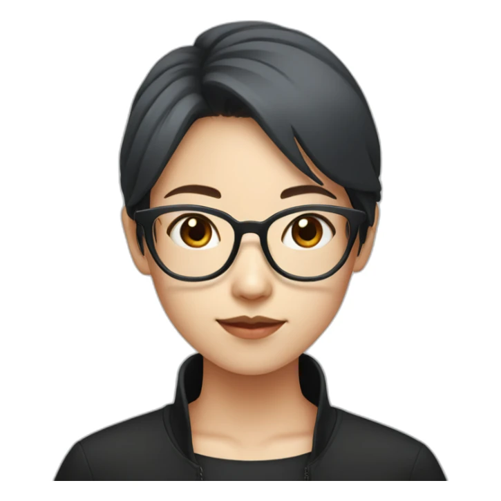 Red haired Asian girl with transparent glasses and black shirt sticker