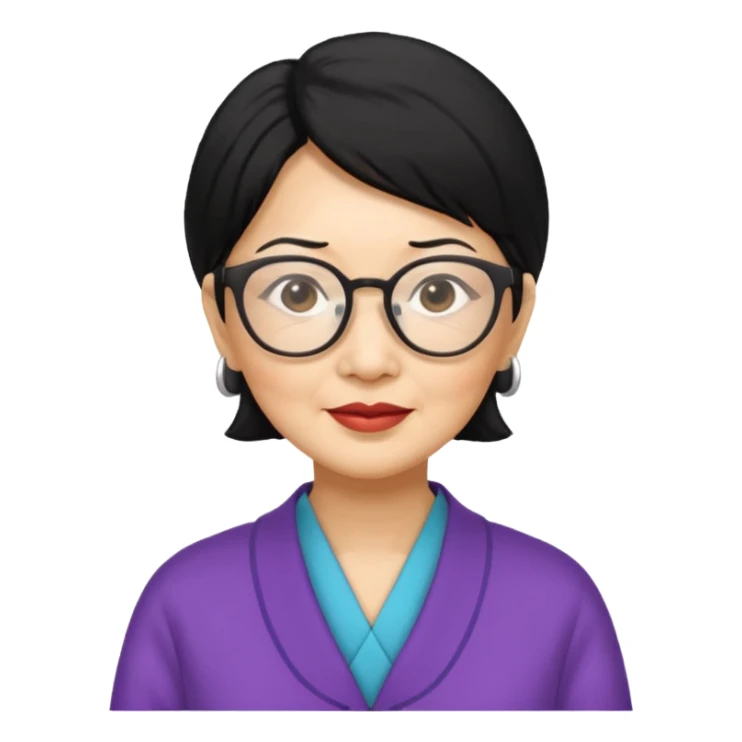 black hair Elder asian woman with glasses sticker