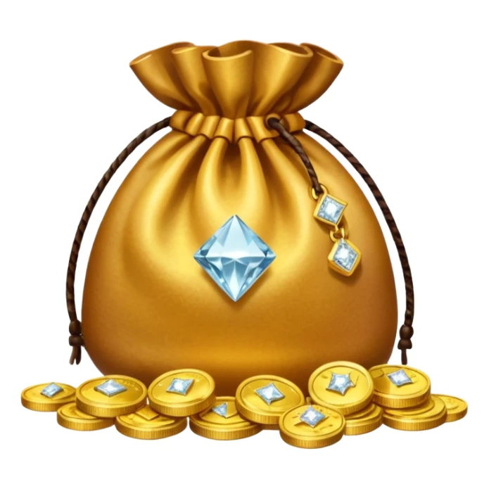 Create an emoji that shows a stack of gold coins, a diamond, and a money bag together. sticker