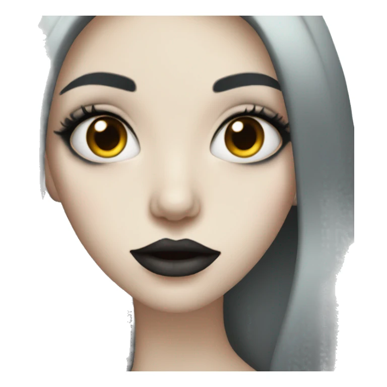 Pale girl with long black hair and big makeup lips sticker