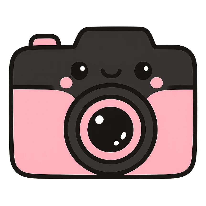 gothic camera, black and pink, kawaii style sticker