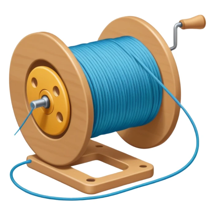 showing a hand neatly winding thread around a spool, yarn reel, or cable roll — showing the action of wrapping or coiling something around — smooth motion lines indicating circular movement, clean colorful emoji-style design sticker
