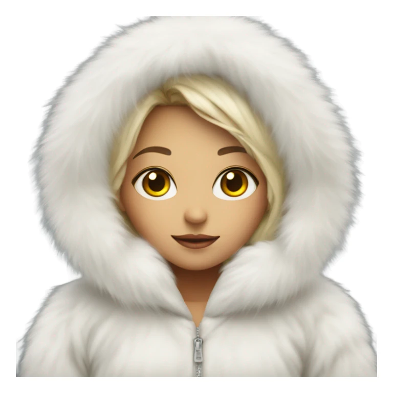 Girl in a big fluffy oversized white fur coat with hood on sticker
