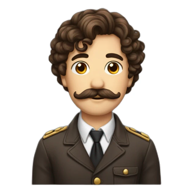 garçon cheveux bouclé mi-long et brun et moustache sticker