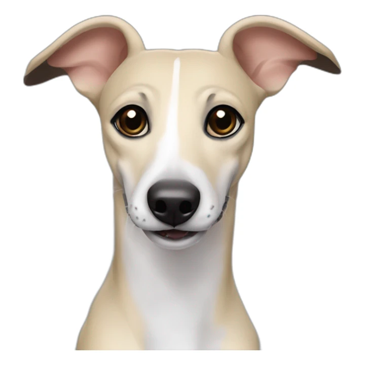 a beige whippet with a dark snout, black and white mouth patchy and black angel wing like eyes – smiling sticker