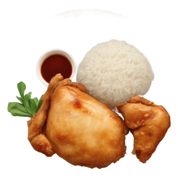 a plate of chicken, with rice and some sauce sticker