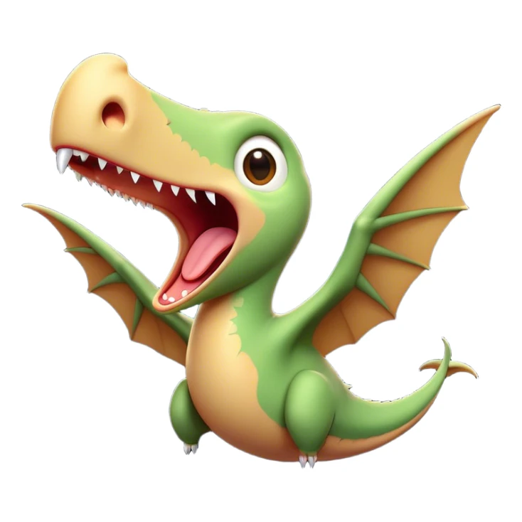 Cinematic Cute Yawning Pterodactyl Portrait Emoji, Head tilted slightly with a dramatic, wide-open yawn, showcasing a slender, gracefully curved body with softly drooping wings and sleepy, half-closed eyes, Simplified yet irresistibly cute features, highly detailed, glowing with a soft, cozy aerial glow, high shine, relaxed yet expressive, stylized with a dash of whimsical flight charm, soft glowing outline, capturing the essence of a drowsy yet affectionate Pterodactyl that appears ready to stretch and yawn its way out of the screen! sticker