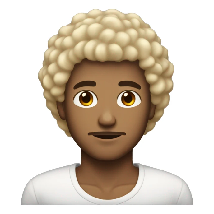 blond guy with short curly afro that is short on the sides and dark brown eyes and serious face sticker