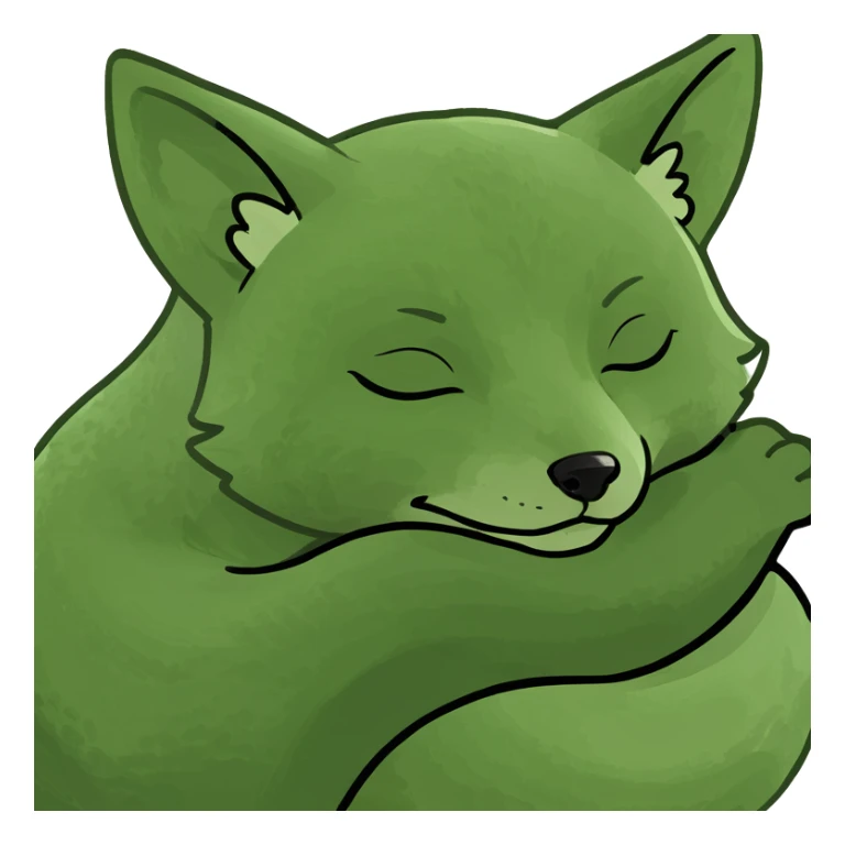 baby fox curled up and sleeping in bufo frog meme style sticker