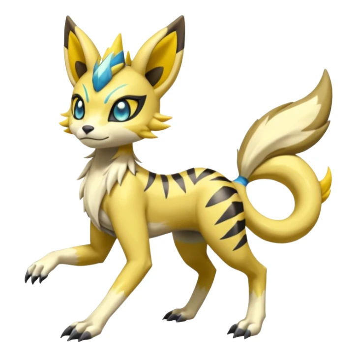 Splash-marked Colorful Patterned Exotic Meloetta-Zeraora-Lombax-Renamon-Protogen-Palkia-hybrid-fusion-Fakémon-creature, full body sticker