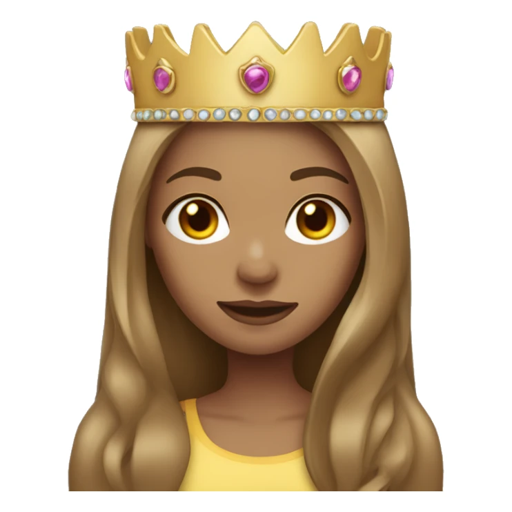 Female, light skin, straight long light brown hair, wearing a crown sticker