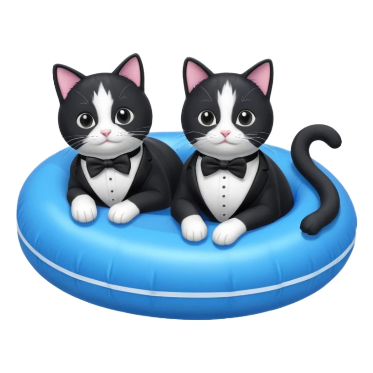 Two tuxedo cats on a tube in a lake  sticker