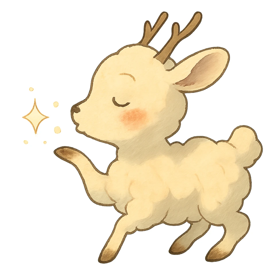vanilla cloud doe with rosy cheeks, blowing a sparkling kiss, soft Ghibli style sticker