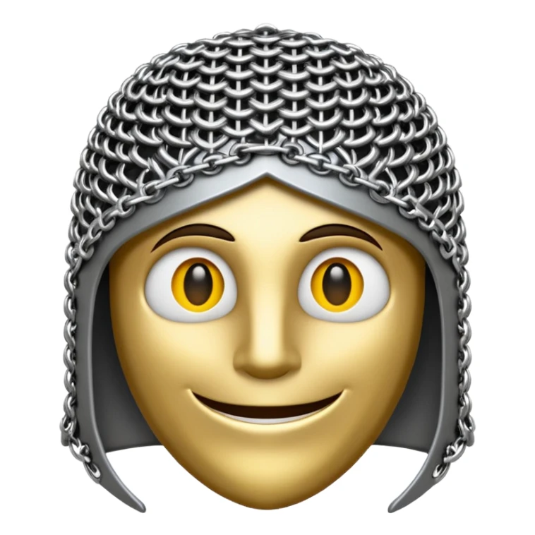 3D render of Medieval Coif, made of interlocking chainmail metal rings, wire mesh texture, visible holes and negative space, metallic silver and grey, high contrast shadows, emoji style, isolated on white background --v 6.0. sticker