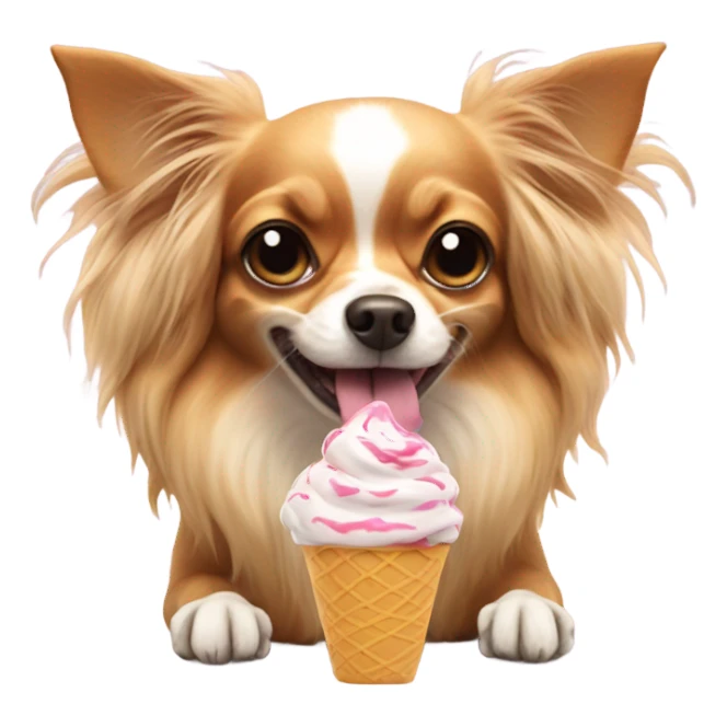 Long haired chihuahua eating a big bowl of ice cream sticker