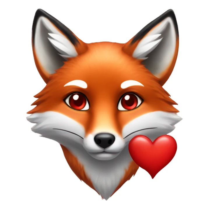 deep lush red fox face with tiny red heart instead of eyes sticker