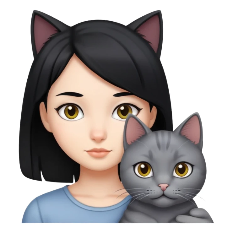 A girl with black hair and a gray cat sticker