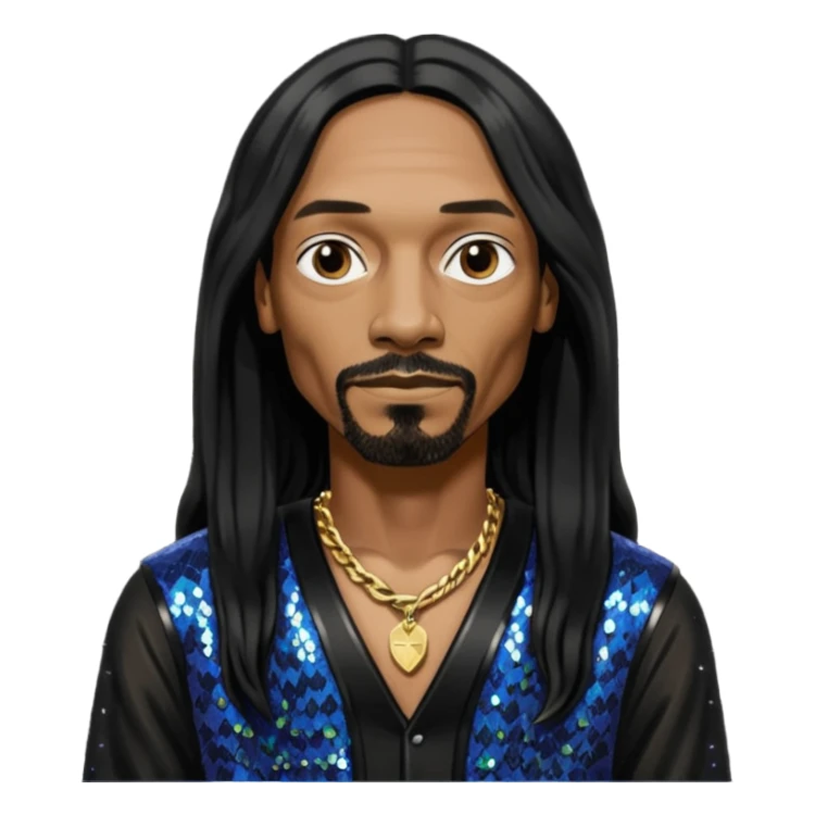 Snoop Dogg with long black hair, black sequin outfit sticker