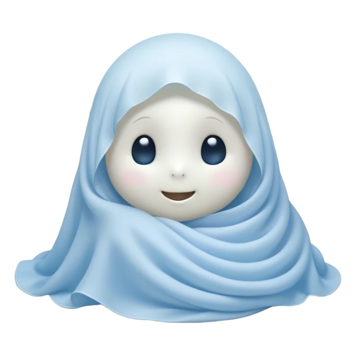 An adorable, peacefully floating sheet-like ghost in gentle pastel whites and blues, its soft, rounded form loosely draped, head resting with closed, serene sparkling eyes and a tiny, contented smile, simplified yet irresistibly charming, highly detailed, with a soft glowing outline that captures the essence of a sleepy, endearing spirit wrapped in cozy slumber! sticker