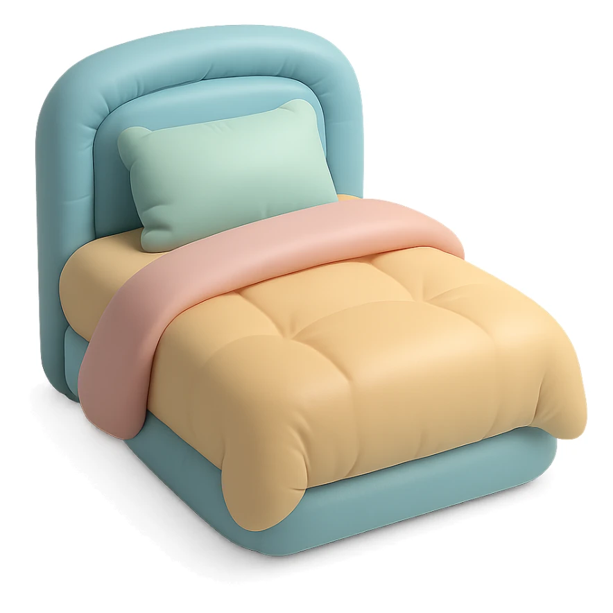 soft cushion style illustration of a bed, pastel colors sticker